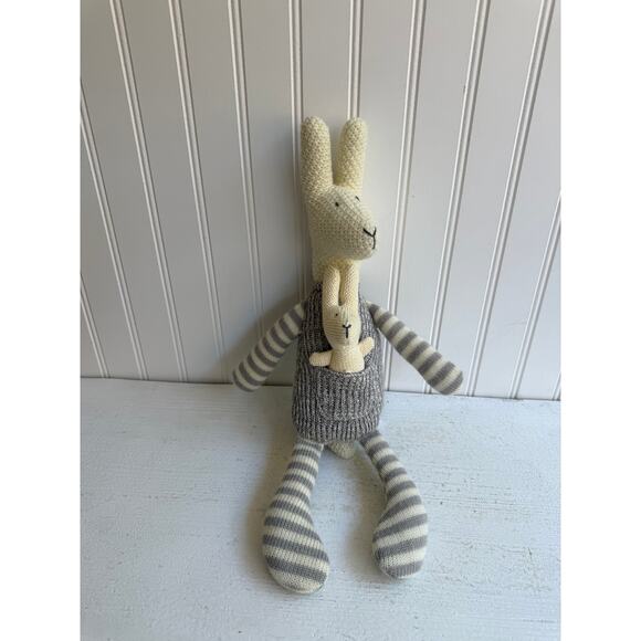 creative Co op Other - Creative Co-op Kangaroo & Joey Plush Knit Crocheted Grey White 17" Baby Lovey